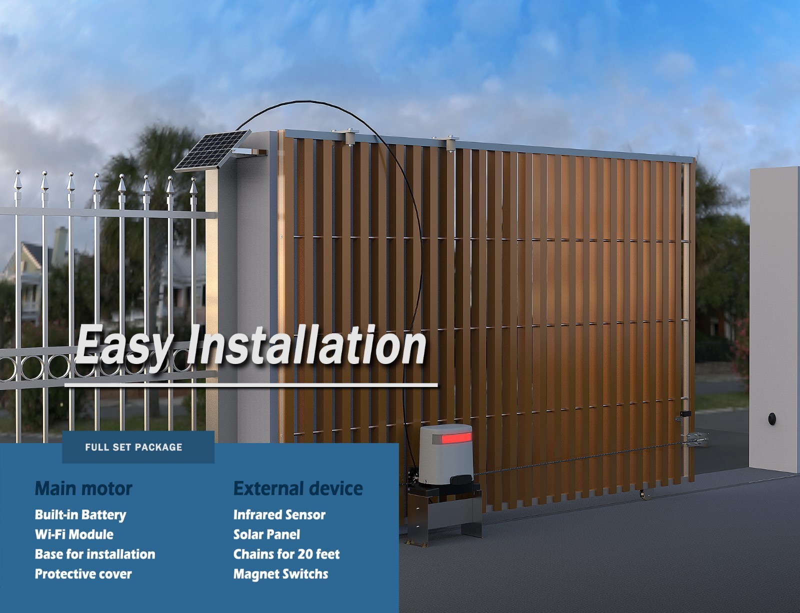 Blütezeit Solar Chain Gate Opener 1400lb w/WiFi & Battery (Panel Not Incl.)-Used