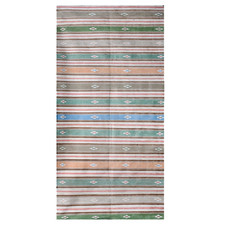 Hand Knotted Cotton Dhurrie Rug Color Green, Sky, Brown, Beige and White Rug