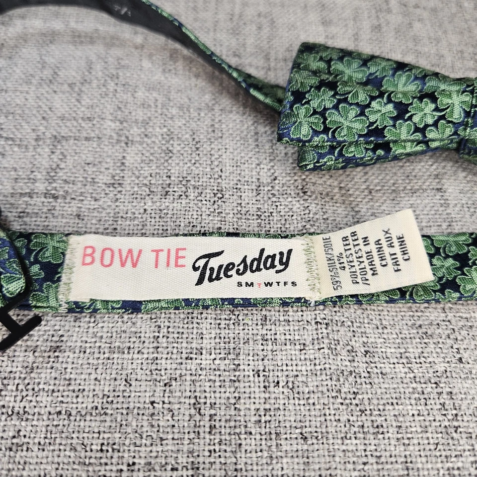 Pajarita verde martes tréboles de 4 hojas, fácil corbata ajustable seda/poliéster Foto 2 de 4