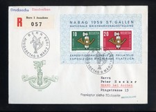 SCHWEIZ Bl.16 u.a. NABAG SCHMUCK-R-FDC BERN 9.3.1959 - AACHEN !!! (975584)