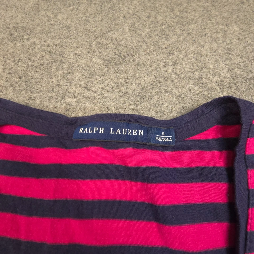 Camisa Ralph Lauren Mujer PEQUEÑA Rosa Manga Larga Algodón Cuello en V Rayas Talla S Foto 3 de 4