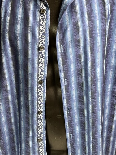 Camicia Tommy Bahama manica lunga blu a righe con bottoni taglia XL - Foto 8 di 12