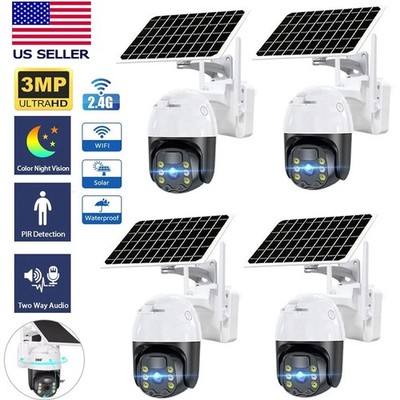 WiFi6 Wireless Security Camera Syetem Solar Battery Powered 3MP IP65 PTZ 4PACK