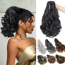 Short Claw Ponytail Piece 14" Clip in on Pony Tail Hair Extensions Real as Human