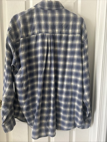 MEN'S BLUE/GRAY PLAID COTTON FLANNEL LONG SLEEVE SHIRT -BY: LAND'S END- SIZE:XL - Picture 2 of 3