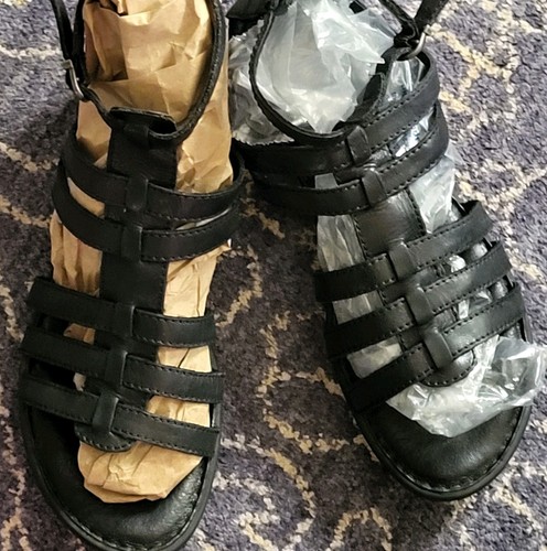 Born Womens Tripoli Sandal Size 7 black Leather Strappy Gladiator Fl Zip Up Shoe - Picture 9 of 11