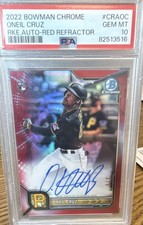 Topps 2022 Bowman Chrome Oneil Cruz Red Refractor Auto Rookie /5 PSA 10