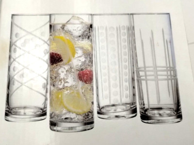 The Cellar Macy's Set Of 4 per box Etched Highball Tumbler Clear Glass 17 Oz