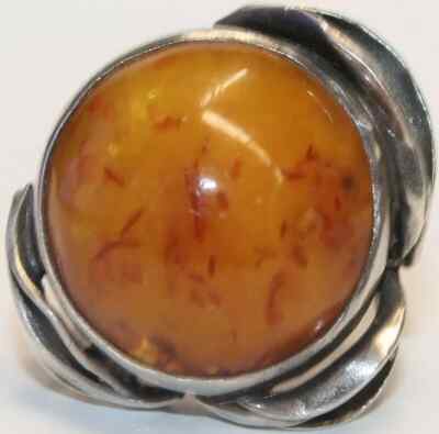 A0623 - Herman Siersbol Ring 925er Silber Bernstein Designer Schmuck - 7,50 g