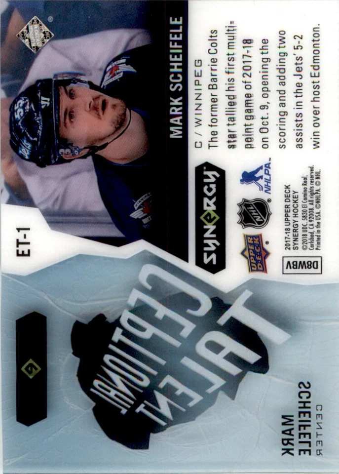 2017-18 Upper Deck Synergy Exceptional Talent Mark Scheifele Winnipeg Jets #ET-1 - Image 2 of 2