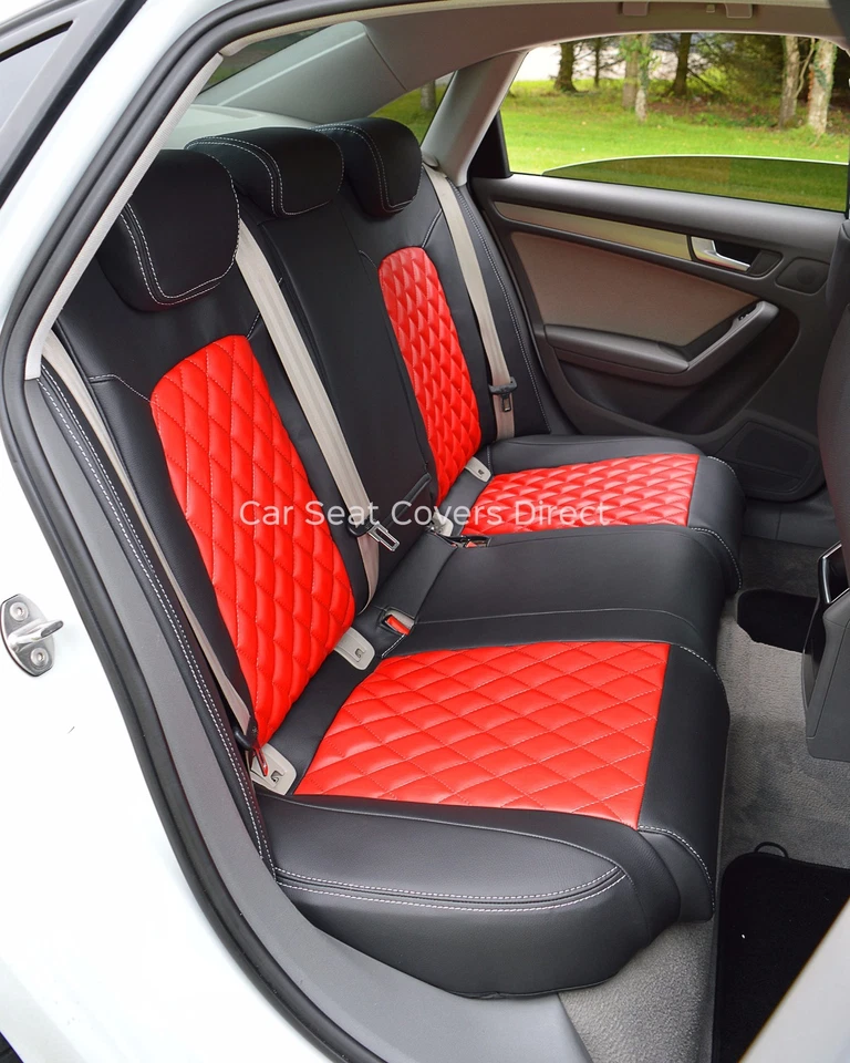 FUNDAS DE ASIENTO A MEDIDA AUDI A4 B8 DIAMANTES ROJOS Y NEGROS Hechas a Mano en Reino Unido Foto 2 de 4