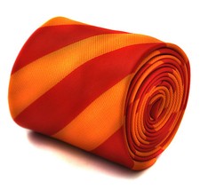 Frederick Thomas Designer Mens Tie - Red and Bright Orange - Repp Club Striped