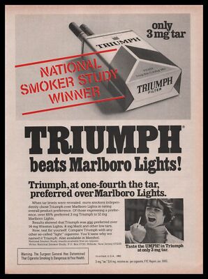 1980 Triumph Cigarettes Beat Marlboro Lights In A National Smoke Study Print Ad