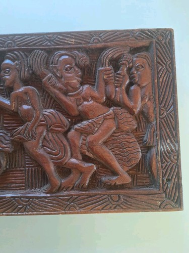 Large Plate Wooden Carved Dancers Ceremony African Character Africa - Photo 5 sur 13