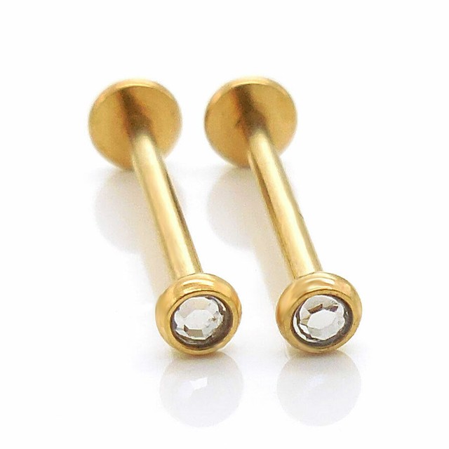 Pair 16G 1419mm Gold Tone Dimple Cheek Piercing Rings Labret Lip 3mm
