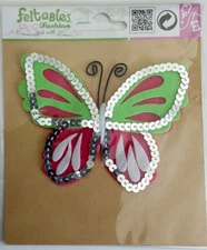 Feltables Fashion BUTTERFLY Iron-On Applique – PINK & GREEN - 1 pc