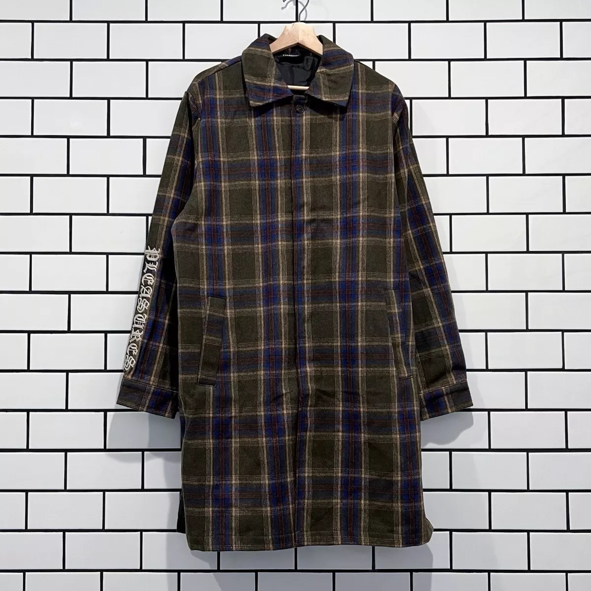 PLEASURES SOUL PLAID TRENCH COAT JACKET GREEN