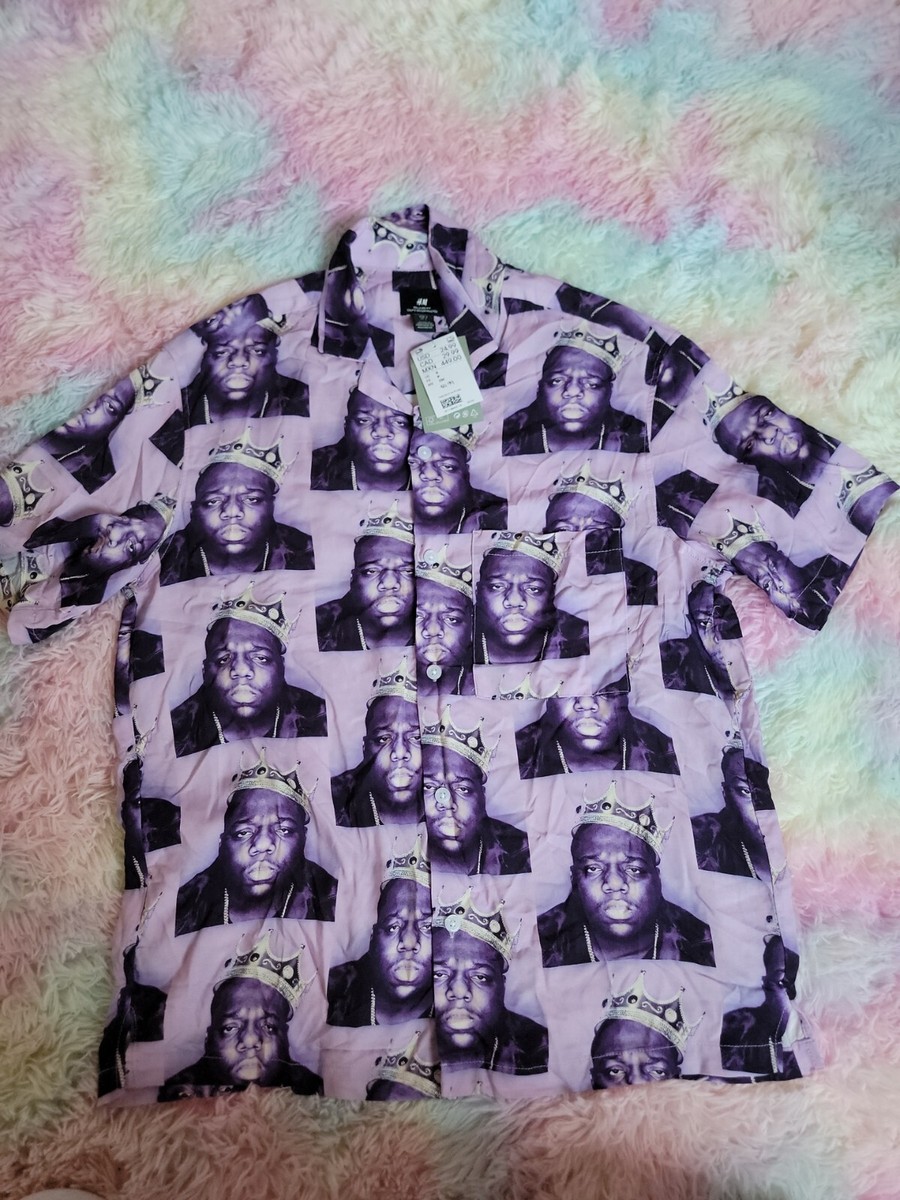 H&M NOTORIOUS HIP HOP RAP ALL OVER BUTTON Hawaiian SHIRT