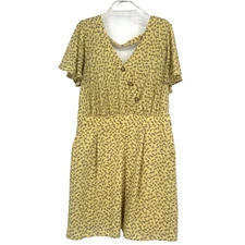 Charming Charlie Yellow Ditzy Floral Dress Pockets Elastic Waist Size 1X