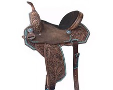 Deep Seat Western Horse Barrel Saddle Tack Set Roughout Leather 10-18" Free Ship