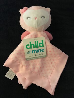 Carters Pink Owl Lovey Security Blanket Heart Rattle Plush Toy