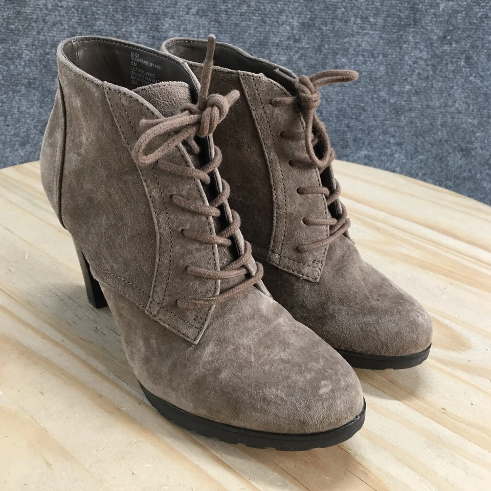 Botas de montanha brancas femininas 6 M Sugarbabe tornozelo bota bege couro salto cônico - Imagem 3 de 4