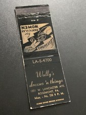 Vintage Pennsylvania Matchbook “Wally’s Dresses N’ Things” Rosemont