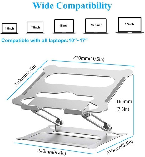 Adjustable Universal Portable Laptop Stand Riser Aluminum, Slide-Proof Feet - Picture 3 of 11