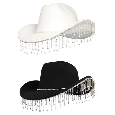 Western Cowboy Cowgirl Hat Bling Rhinestone Fringe Hat,Costumes Props  Halloween