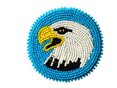 NEW HANDMADE BALD EAGLE BEADED CRAFT APPLIQUES ROSETTE R58/16 - Picture 2 of 2