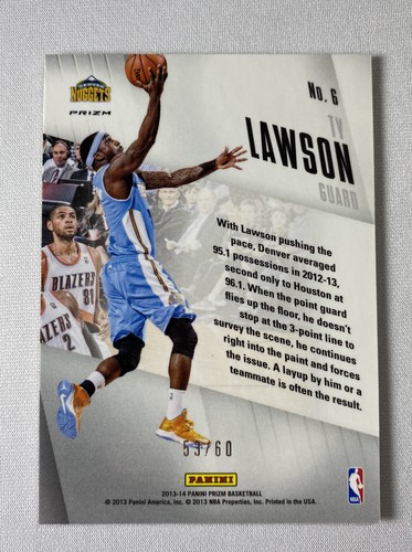 2013-14 Prizm Brilliance Ty Lawson 53/60 Orange Denver Nuggets - Picture 2 of 2