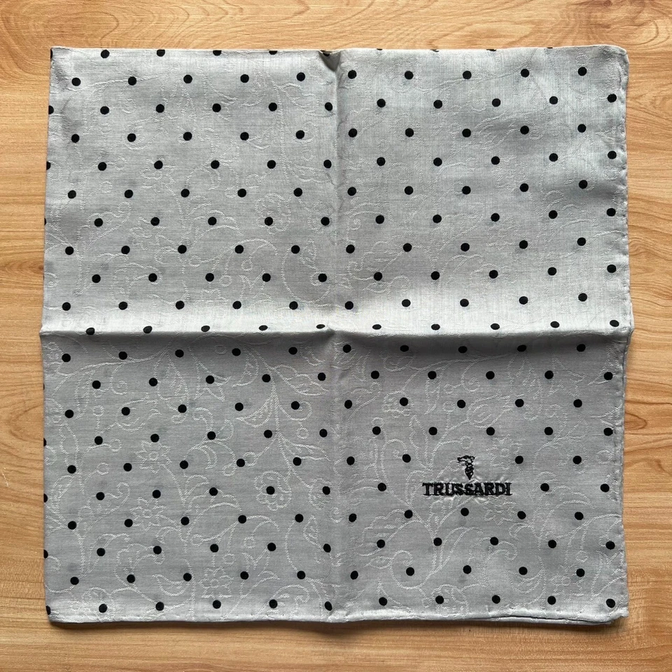 PAÑUELO HOMBRE BOLSILLO CUADRADO VINTAGE GRIS LUNARES ALGODÓN LISO 20" B0545 Foto 2 de 3