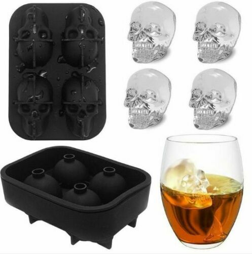3D Skull Ice Cube Tray Mould Four Vivid Skulls Silicone Ice Cube Maker Black UK