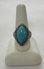 Vintage 925 Sterling Silver Turquoise Scroll Filigree Ring