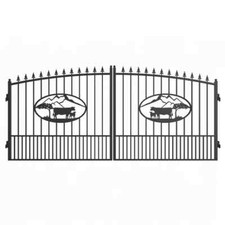 14FT OX Style Dual Swing Iron Gate for Driveway Anti-Rust Outdoor Gate