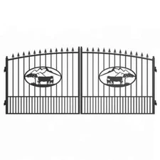 14x8 FT Steel Dual Swing Driveway Gate|OX Style| Powder Coated Rust Resistant