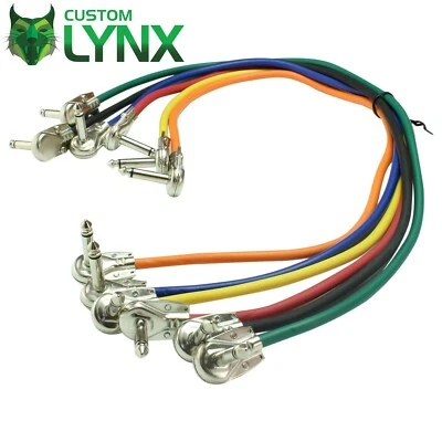 6 x Custom Lynx Pancake Jack Cables. Angled Guitar Pedal Board Patch Leads 1/4"