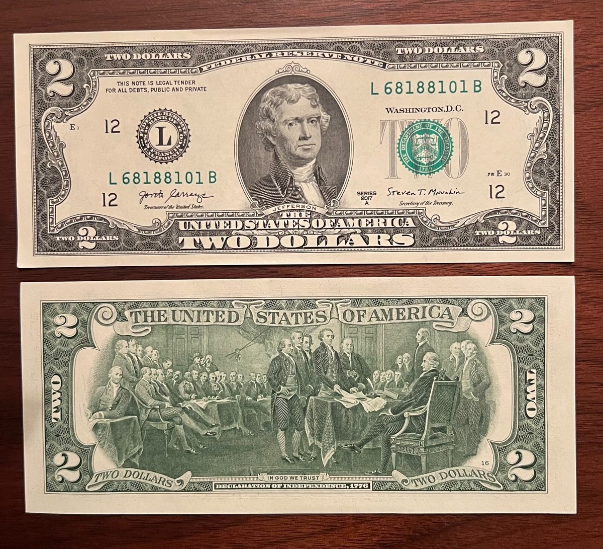 Lot of 5 RARE Crisp Two Dollar Bill Uncirculated Sequential