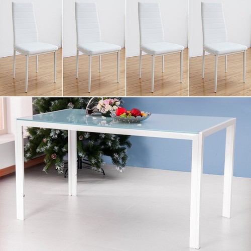 4 White Faux Leather Dining Chairs & 120cm Tempered Glass Top Dining Table Set - Picture 10 of 19