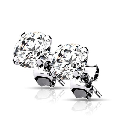 Cubic Zirconia Stud Earrings Implant Grade Titanium Hypoallergenic 2mm-7mm 