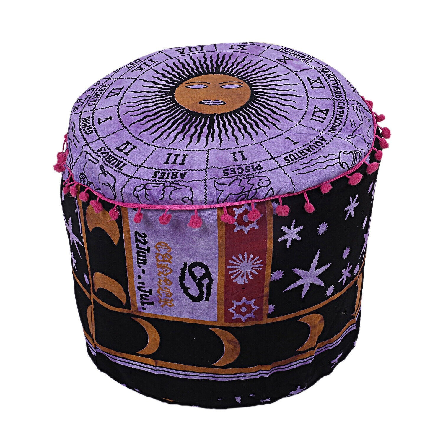 Pouf Cuscino Da Pavimento Boemo Verde Scuro 70 Cm - Fodera Rotonda Ricamata In Patchwork