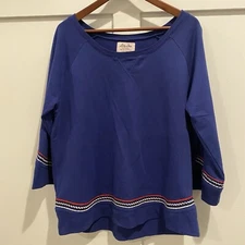 Lucky Lotus Lucky Brand Sweatshirt Large Blue Embroidery Southwest Lounge