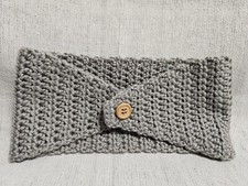 Handmade Button Crochet Earwarmer Headband Gray Small/Medium