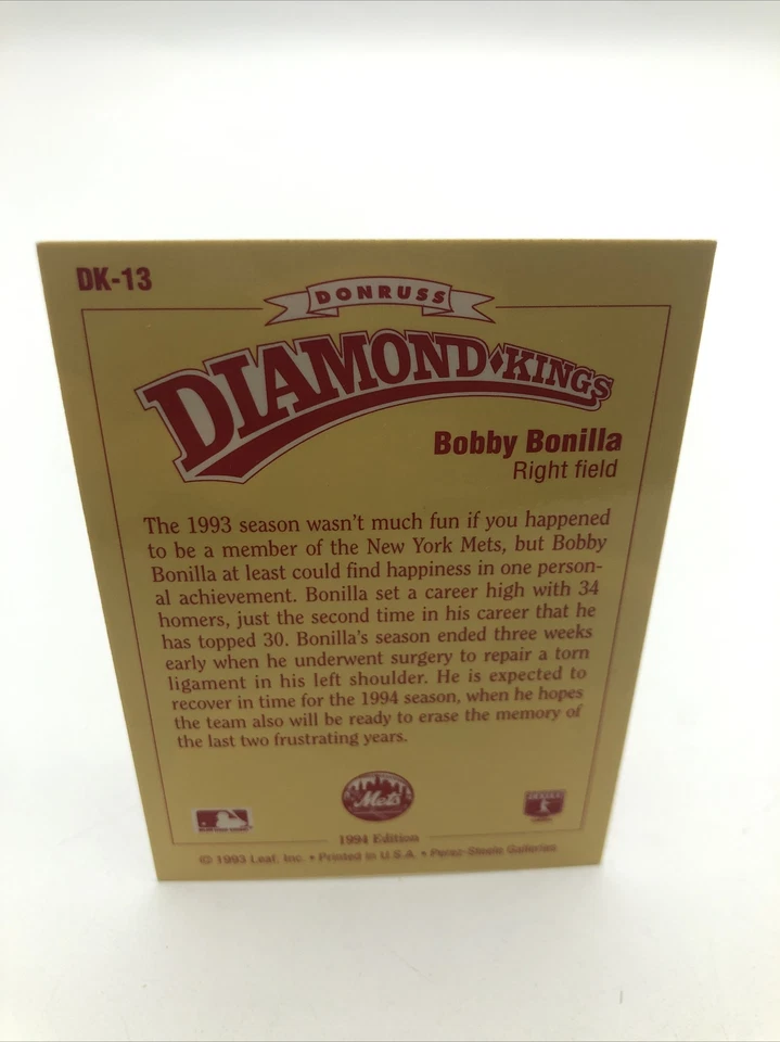 1994 DONRUSS DIAMOND KINGS # DK-13 BOBBY BONILLA , NEW YORK METS  - Image 2 of 2