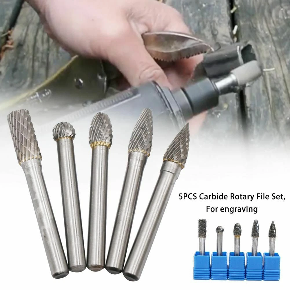 5PCS 1/4 Inch 6mm Shank Die Double Cut Carbide Rotary Burrs Set