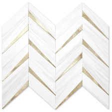 10-Sheet Herringbone Tile Peel and Stick Backsplash, Dolomite White Mixed Lig...