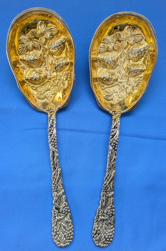 Pair of Silver and Gold and Silver-Tone Strawberry Serving Spoons