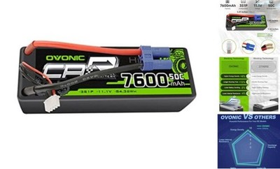  3s Lipo Battery 11.1V 7600mAh 50C(MAX 100C) RC Lipo Batteries Hard Case EC5 