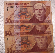 LOT OF 3 2000 2002  MEXICO 50 Pesos RANDOM SERIES GREAT CONDITION CRISP JD16