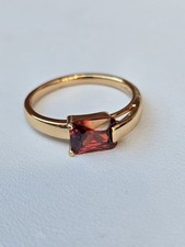 Rose Gold Plated 18ct Sqaure Ruby Garnet Coloured Solitaire Ring Size P